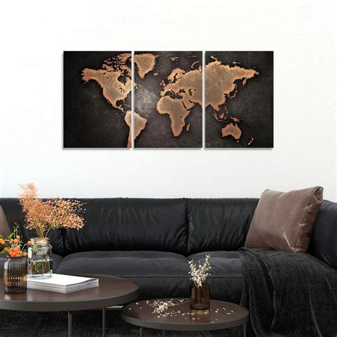 Kit 3 Quadros Decorativos Mapa Mundi Oba Decor