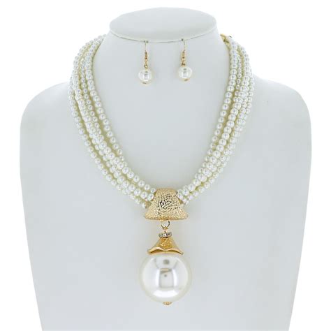 Npy Gcr Multi Line Pearl Necklace W Lrg Pearl Pendant