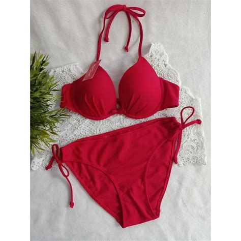 Bikini Pantai Bra Foam Dan Kawat Warna Merah Olah Raga Baju