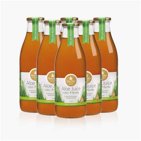 Box Of 6 Aloe Juice 20 Herbs 1l Premium Pure Aloe Vera Glass Range