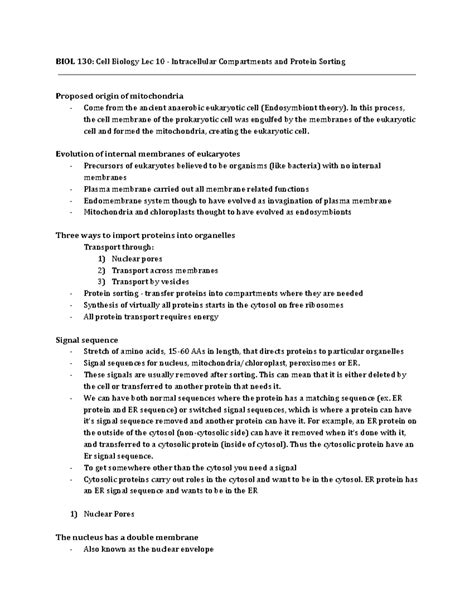 Biol 130 Cell Biology Lec 10 Biol 130 Cell Biology Lec 10