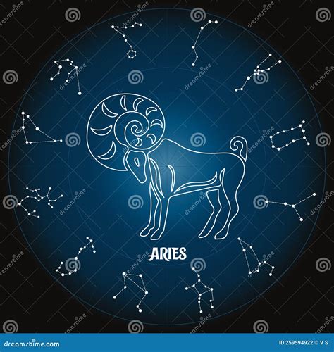 Aries Zodiac Sign In Astrological Circle With Zodiac Constellations