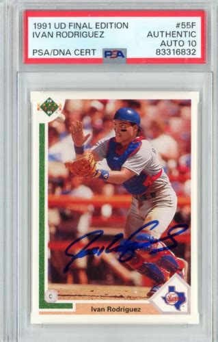 Graded Upper Deck Ud Ivan Pudge Rodriguez F Rookie Rc Card Psa