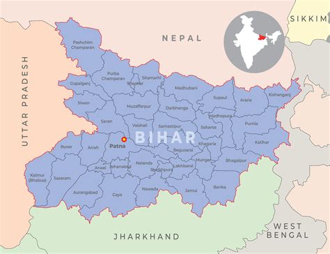 Bihar District Map With Neighbour State And Country 36224597 Vector Art