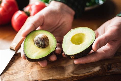 Fresh Ripe Avocado In Male Hands Stock Image Image Of Color Healthy