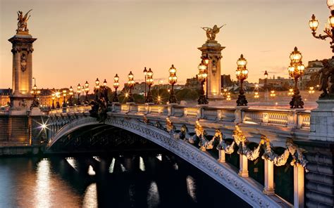 Wallpaper France Paris, Pont Alexandre III, Seine river, city lights ...