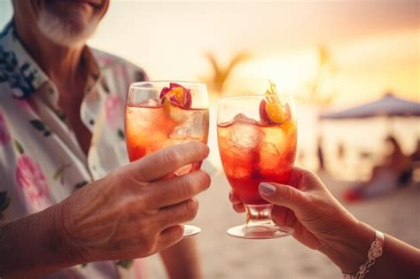 Premium Ai Image A Senior Couple Toasting Cocktails On A Sunny Beach