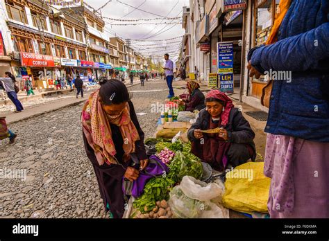 India Jammu Kashmir Ladakh Leh Market In The Centre Of Leh Stock Photo