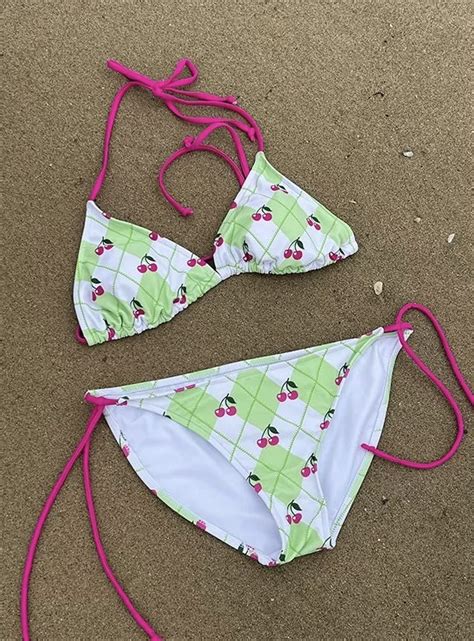 Women Cherry Bikini Cute Cherry Print Swimsuit Cherry Swimwear Cherry