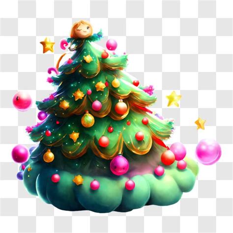 Download Colorful Cartoon Christmas Tree with Ornaments PNGs Online - Creative Fabrica