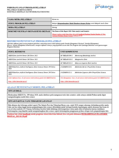 Contoh Sn 2023 Daring Rpp Rancangan Program Pelatihan Pdf