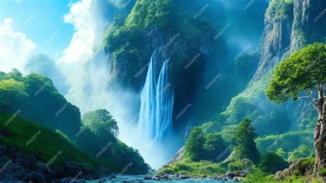 Premium AI Image | a waterfall in the mountains