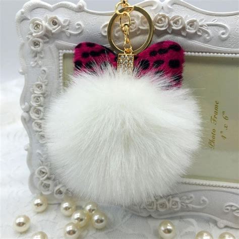 AutumnFall Fluffy Faux Rabbit Fur Ball Charm Car Keychain Handbag Key