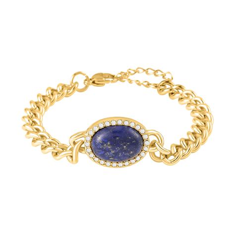 Lapislazuli Weißer Kristall Armband ca 19 cm Reiner Edelstahl ca