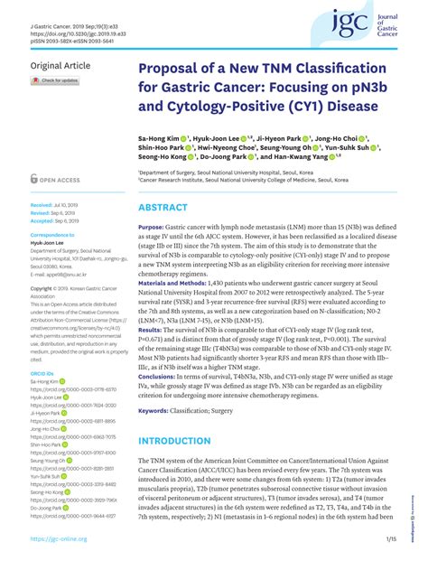 (PDF) Proposal of a New TNM Classification for Gastric Cancer: Focusing ...