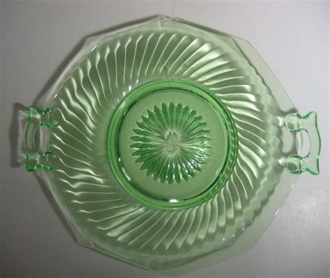 Depression Glass Green Twisted Optic Plate Cake Plate