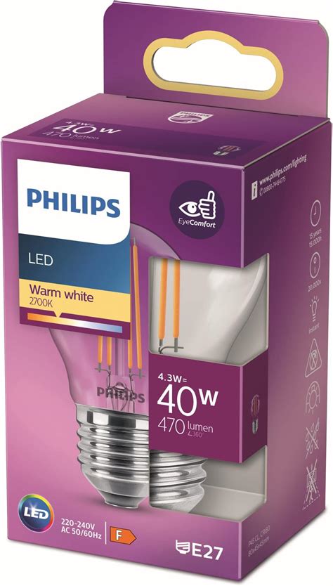 Philips Led Premium Classic Lustre Light Bulb E27 Edison Screw 43w 40w Equivalent Warm