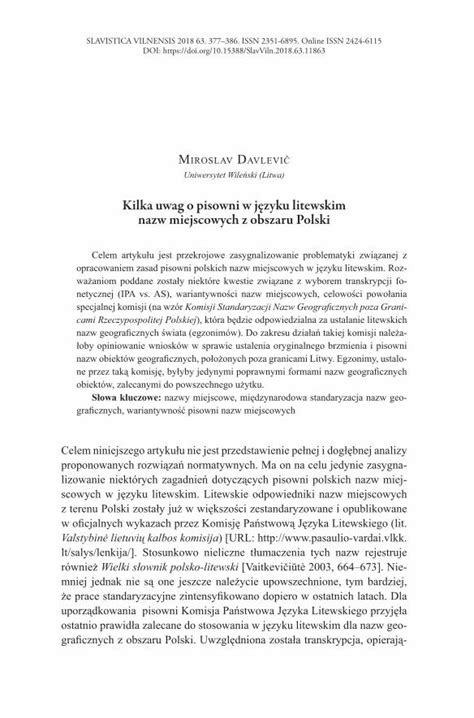 PDF Kilka uwag o pisowni w języku litewskim nazw miejscowych z