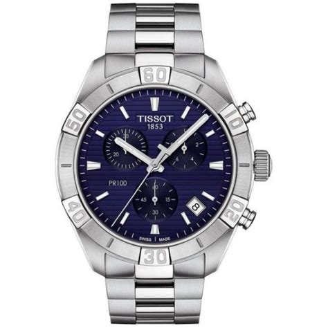 Tissot Pr 100 Sport Gents Chronograph Stainless Steel Watch With Blue Dial