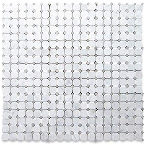 Carrara White Italian Carrera Marble Octagon Mosaic Tile Gray Dots 2