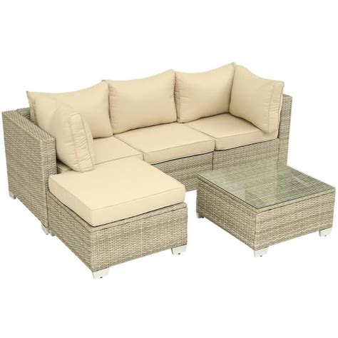 Zeus Ruta Gray White Piece Wicker Patio Outdoor Sectional Sofa Set