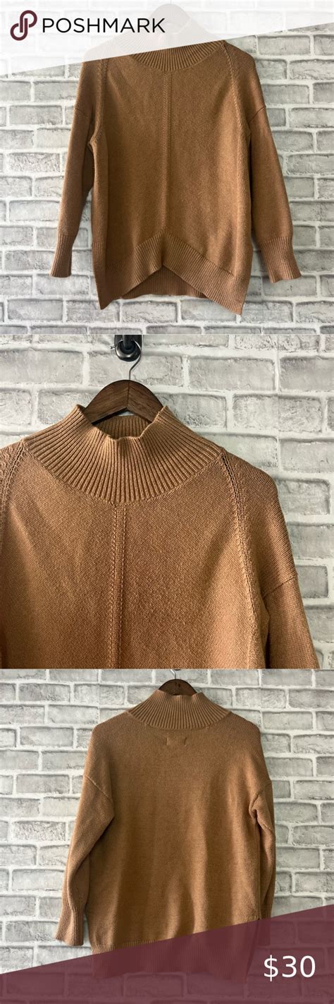 Maeve Anthropologie Carmel Brown Asymmetrical Ribbed Mock Neck Knit