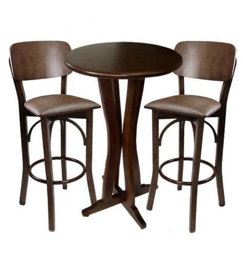 Bistro Set Table 60 Cm With 2 Anatomic Stools With Black Upholstery