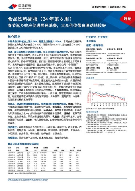 食品饮料周报24年第6周：春节返乡效应促进居民消费，大众价位带白酒动销较好pdf 报告查一查