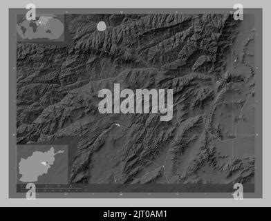 Wardak Province Of Afghanistan Grayscale Elevation Map With Lakes And