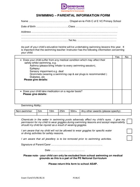 Fillable Online Swim Lessons Registration Form Template Fax Email Print