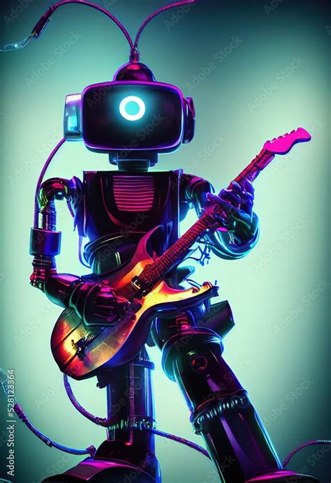 Abstract Portrait Of A Cyberpunk Robot Musician A Robot Playing The