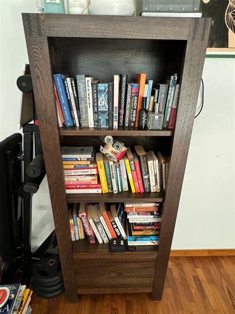 Wooden Bookshelf with Drawers in Charcoal Brown Finish, Furniture ...