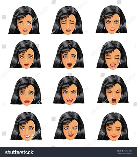 Woman Face Expressions Stock Vector (Royalty Free) 169604777 | Shutterstock