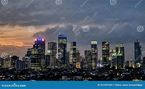 Jakarta Night Skyline with Beautiful Clouds Editorial Stock Image ...