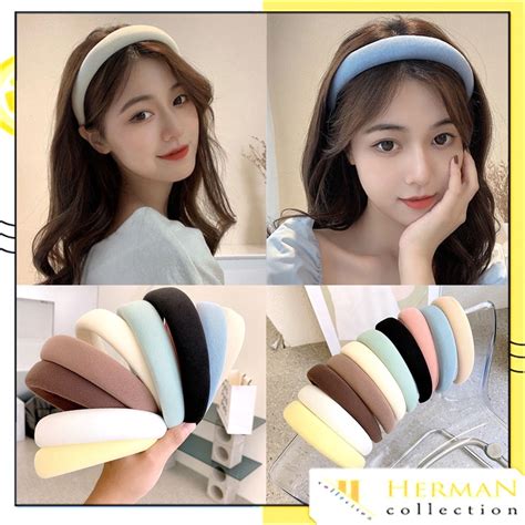 Jual HC Bando Kain Busa Tebal Wanita Korea Headband Cloud Polos Bando