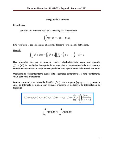 Integraci N Num Rica Actualizado Integraci N Num Rica