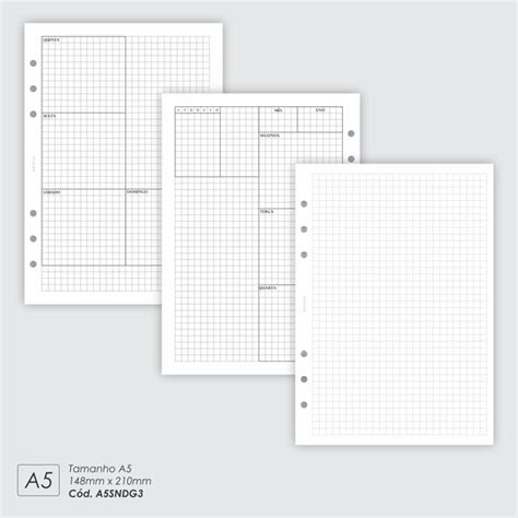 REFIL PARA PLANNER ARGOLADO SEMANAL NÃO DATADO A5 A5SNDG3