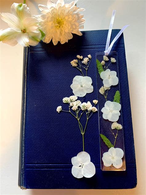 Handmade Resin Pressed Flower Bookmark Real White Gypsophila Etsy