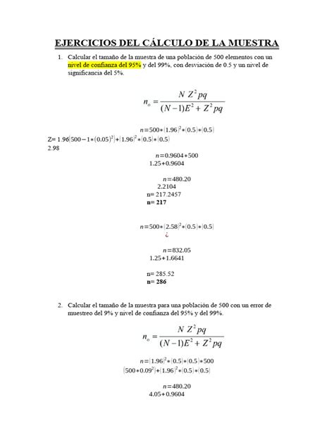 Ejercicios Del Calculo De La Muestra 1 Pdf Determinación Del Tamaño De La Muestra