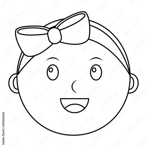 Cute Baby Little Girl Face With Bow Vector Illustration Outline Stock