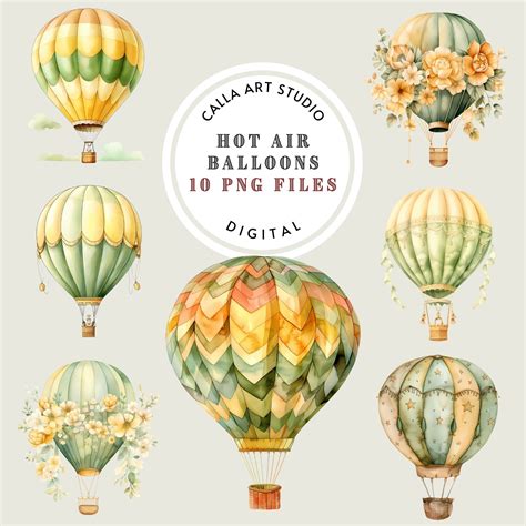 Hot Air Balloons Watercolor Clipart Bundle Nursery Wall Art