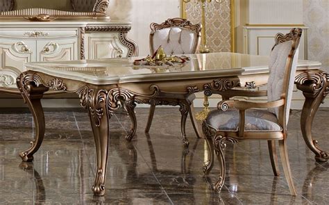 Casa Padrino Luxury Baroque Dining Table White Beige Copper