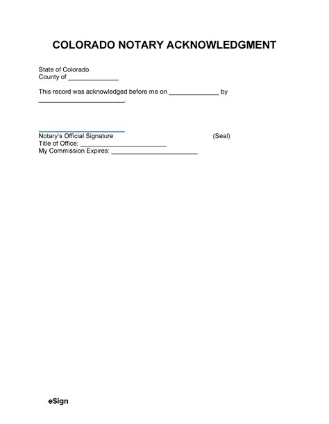 Free Colorado Notary Acknowledgment Form Pdf Word