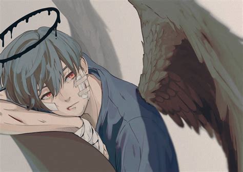 Download Sad Boy Anime Angel Wings Wallpaper | Wallpapers.com