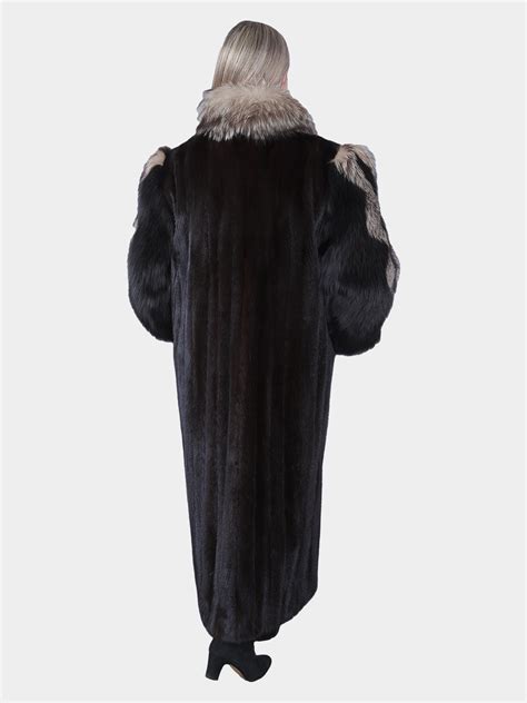 Ranch Mink Fur Coat With Indigo Fox Sleeves Estate Furs