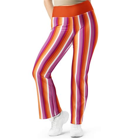 Striped Lesbian Pride Flag Flared Leggings Lesbian Pride High Waist