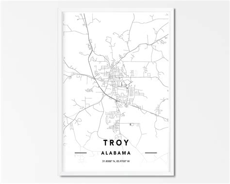 Troy Alabama Map Print Custom City Map Print Troy Al City Etsy