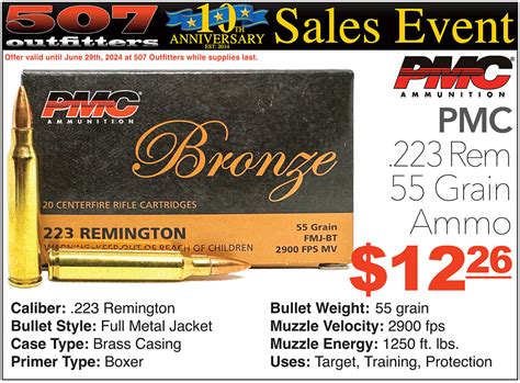 PMC Bronze 223 Remington FMJ BT 20 Round Box 507 Outfitters