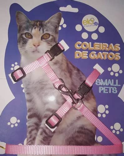 Coleira Peitoral Gato Pet Guia Regulagem Passeio Seguro Cor Rosa