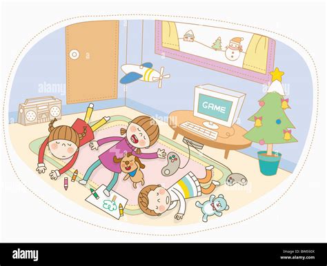 Illustration Of Kids Taking A Nap After Game Stock Photo Alamy